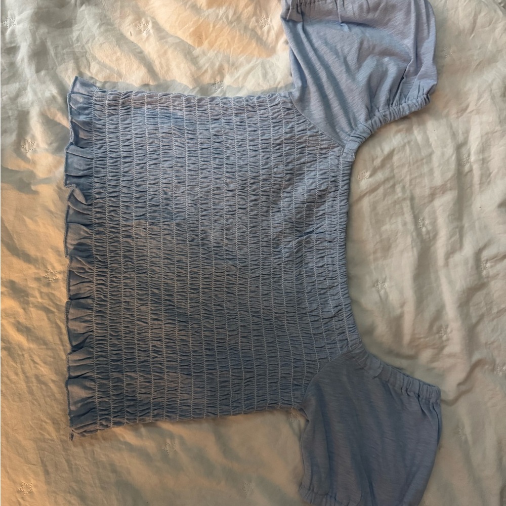 Light Blue Smocked Off-Shoulder Top